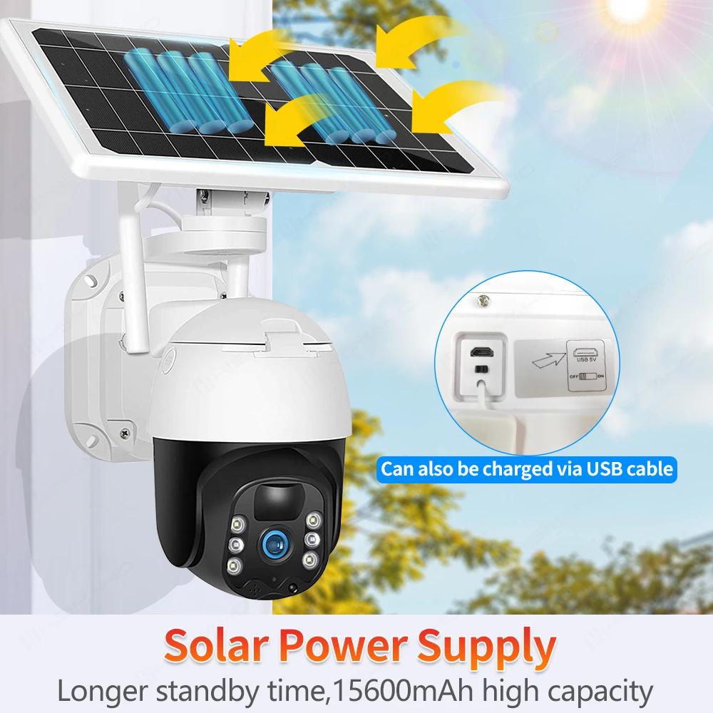 Camhi Video Surveillance Outdoor Battery Solar Power 4G Sim Card PTZ Security CCTV Camera